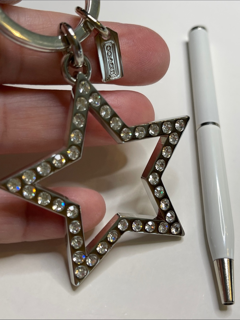 Coach Silver Star Crystal Keychain with Tag and Coach Pen - Picture 2 of 5